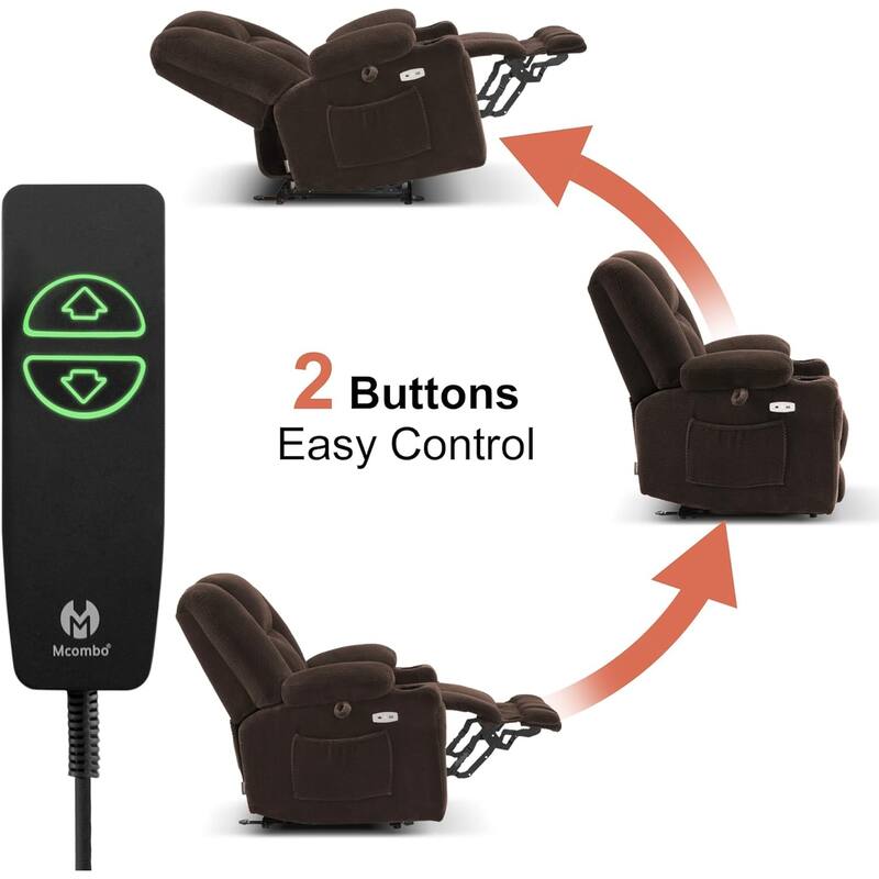 MCombo Electric Power Recliner Chair with Massage & Heat, Plush Fabric 8015