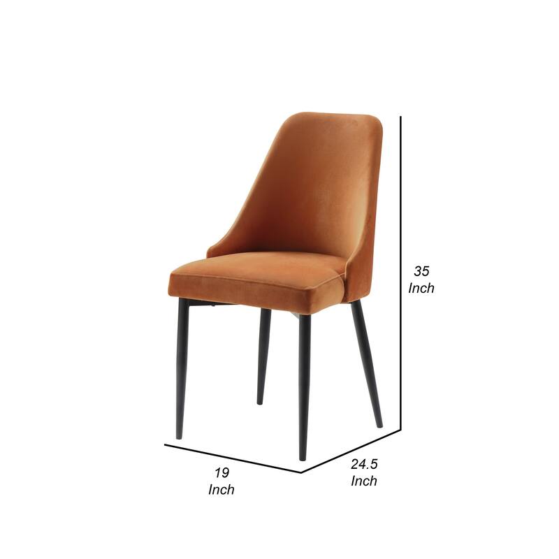 Gene 19 Inch Side Dining Chairs Set of Two, Tall Curved Back, Orange Velvet, Black