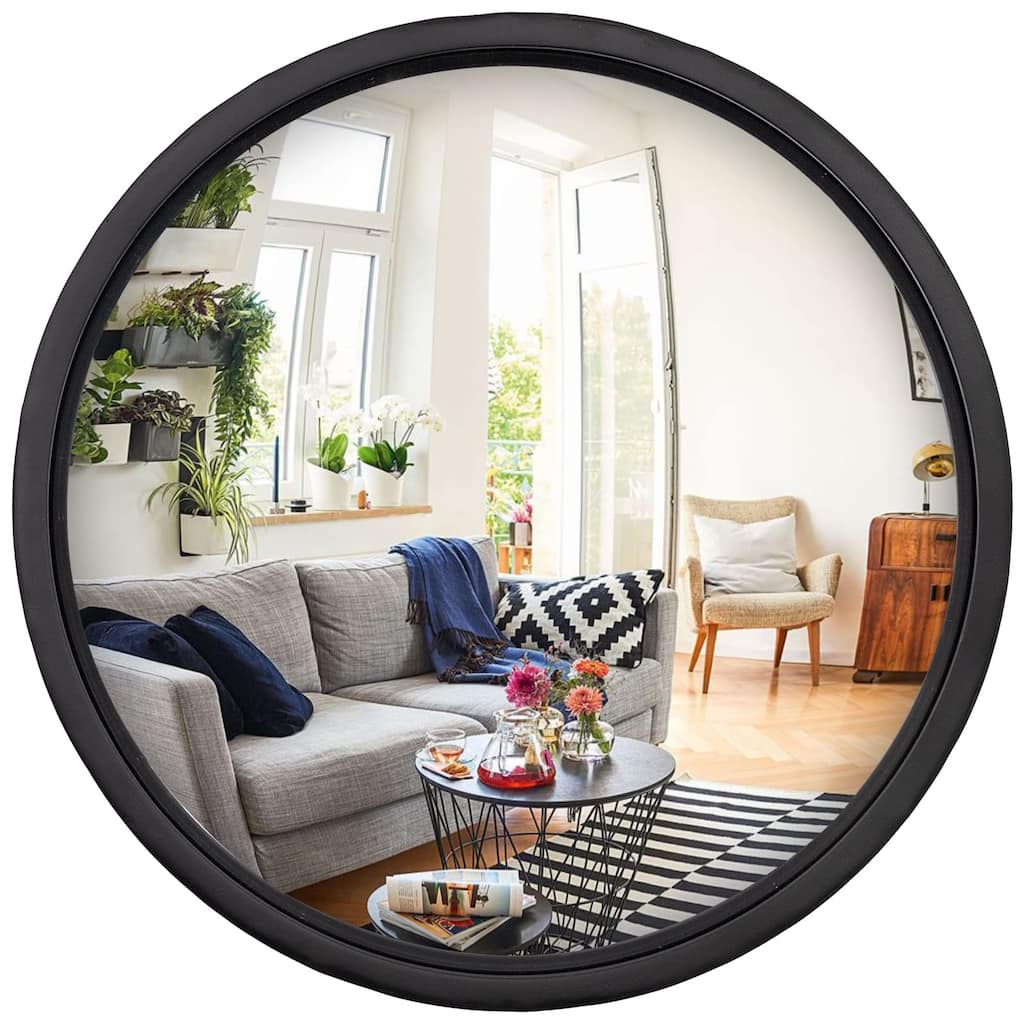 12" Matte Black Round Convex Mirror, Small Circle Wall Mirror with Thick Metal Framed, Round Decorative Wall Mirror for Bathroom