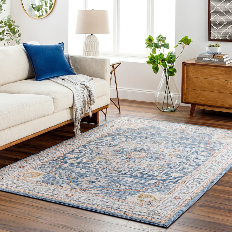 Niengold Traditional Medallion Area Rug - Blue/Cream - 9' x 12'