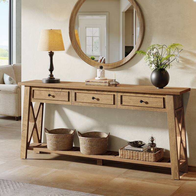 Long Sofa Table with 3 Storage Drawers