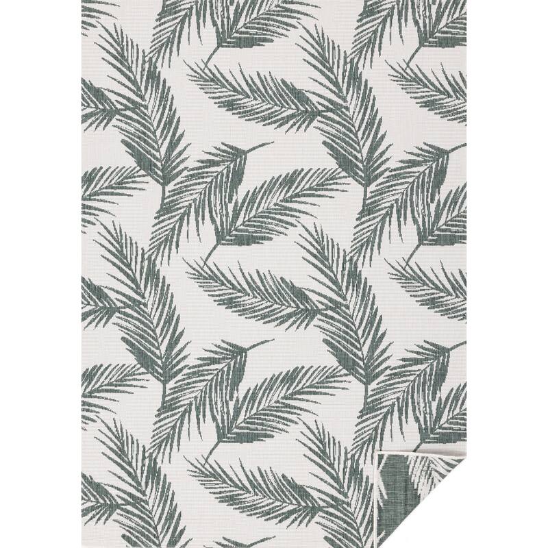 Green Cream Reversible Leaves Indoor/Outdoor Area Rug