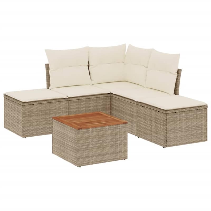 vidaXL Patio Sofa Set with Cushions Outdoor Furniture 6 Piece Poly Rattan - 24.4 x 24.4 x 27.2
