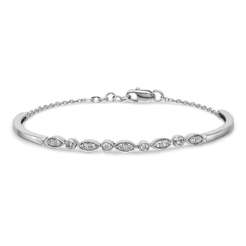 Curata 3mm 14k White Gold Diamond Cuff Stackable Bangle Bracelet