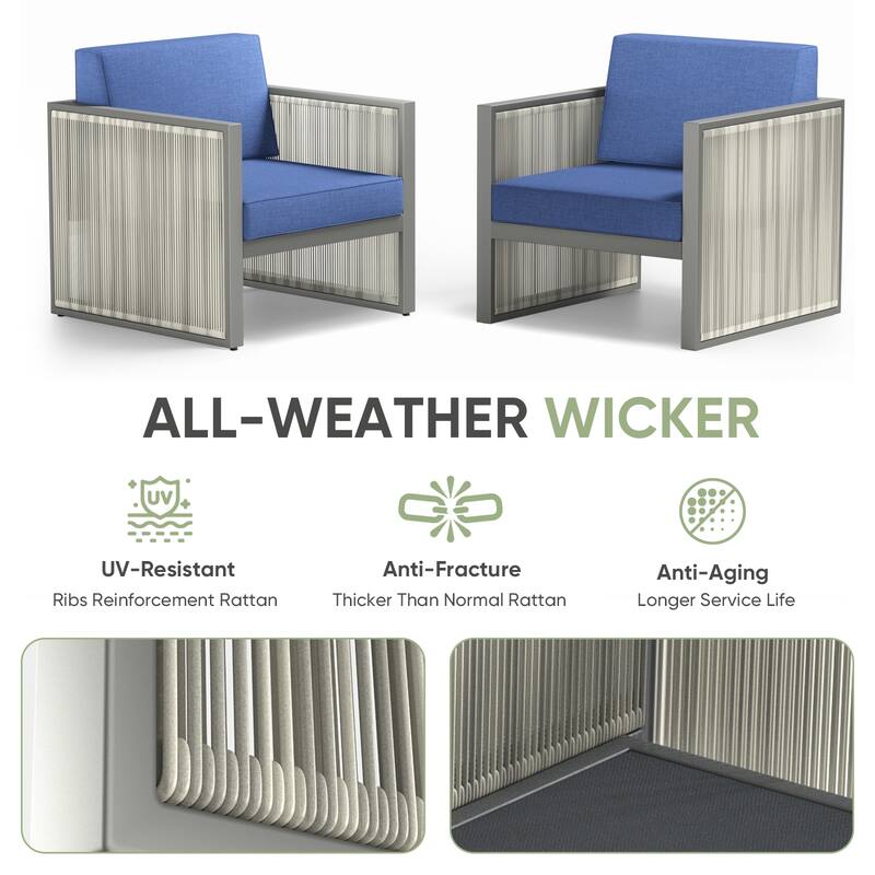Pocassy 4-Piece Outdoor 5 Inch Patio Chair with Ottoman