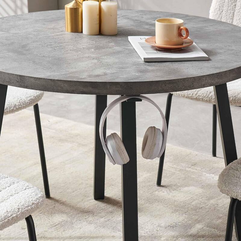 Howtai 37" Round Home Kitchen Dining Table with Sturdy Metal Legs/Hooks - Grey
