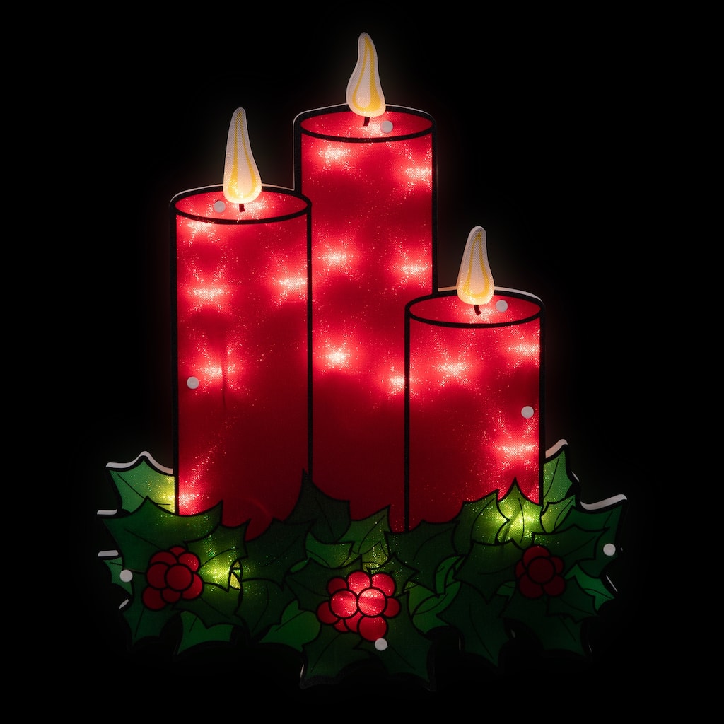 Lighted Candles Christmas Window Silhouette - 17.5" - Red