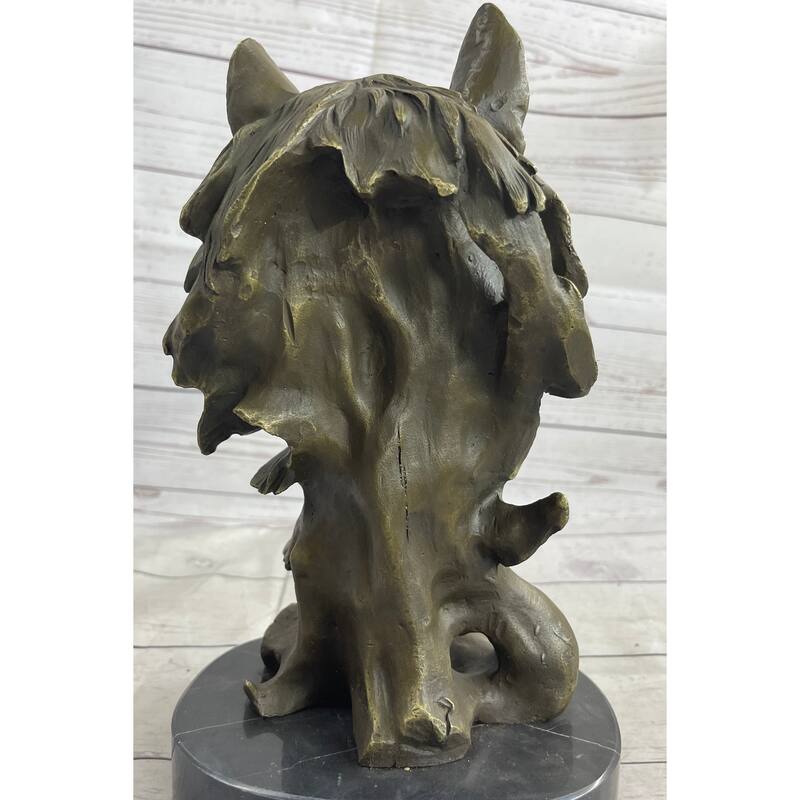 Abstract Bronze Imitative Wolf Head Bust Statue Sculpture Signed Original Collectible 12 Inches X 7 Inches