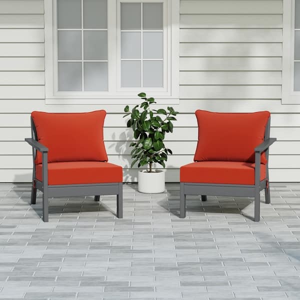 slide 2 of 7, Birchwood All Weather HDPE Outdoor Patio Deep Seating Gray Loveseat (2-Piece) Gray/Orange