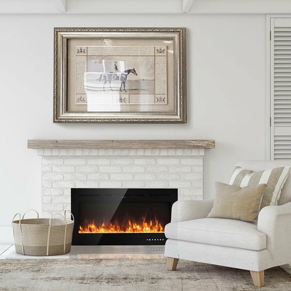 Shop Gymax 40 Electric Fireplace Recessed And Wall Mounted 750w