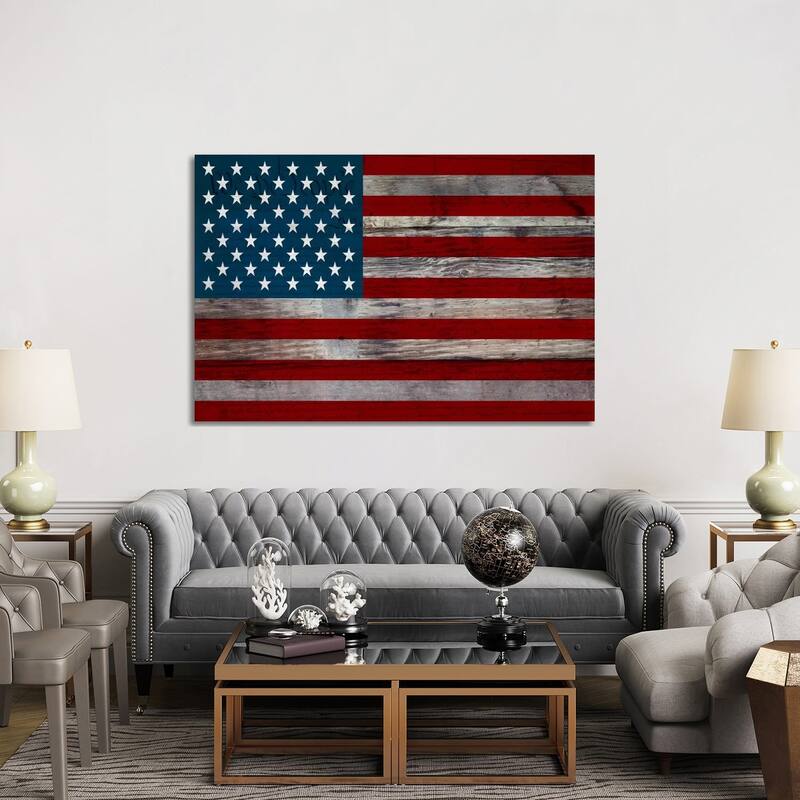 iCanvas "USA Flag on Wood Boards (U.S. Constitution Background) I" by iCanvas Canvas Print