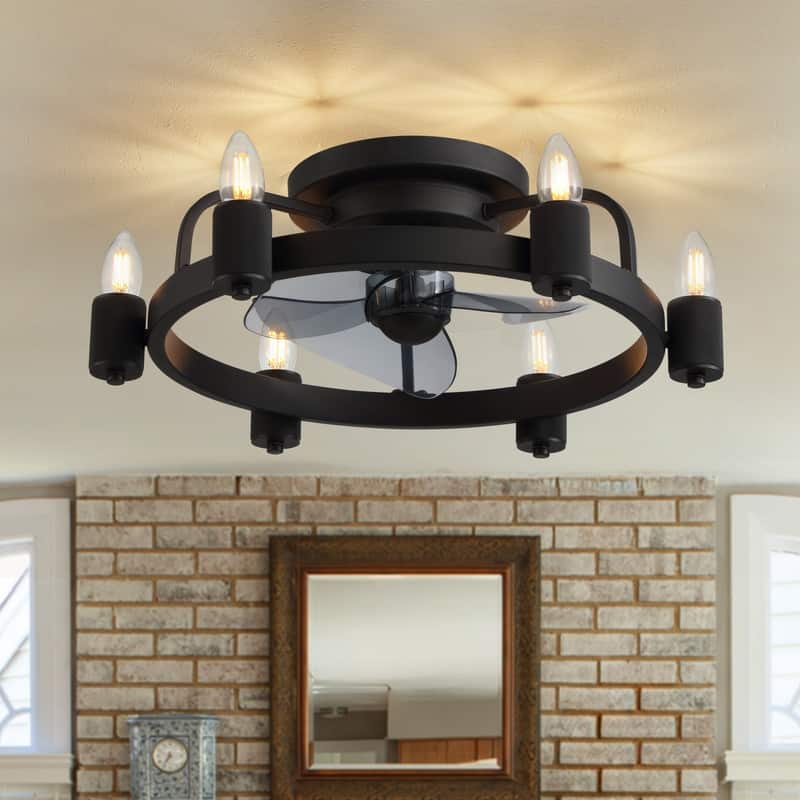 20 in. Black Ceiling Fans with Lights Low Profile Flush Mount Ceiling Fan with Remote Farmhouse Rustic Ceiling Fan for Bedroom