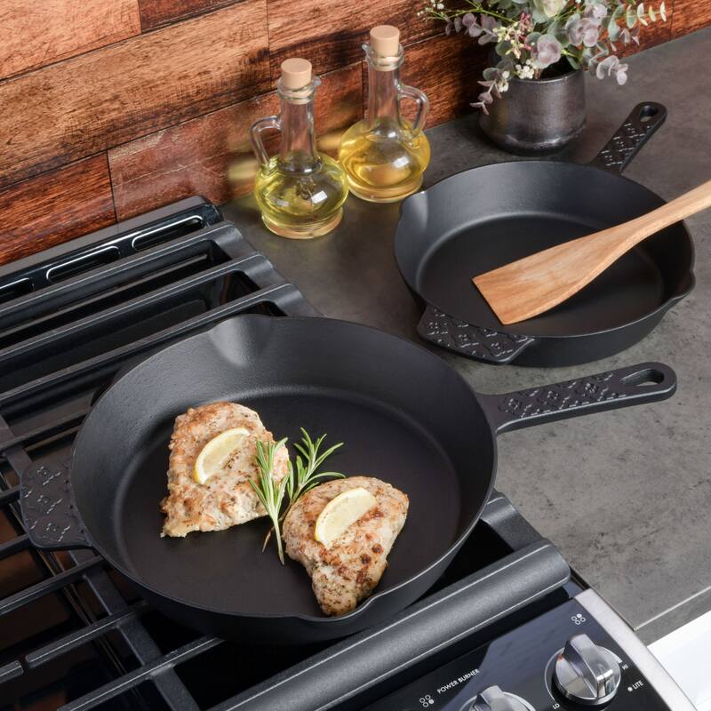 Spice by Tia Mowry Savory Saffron Pre-Seasoned Cast Iron Skillet Set