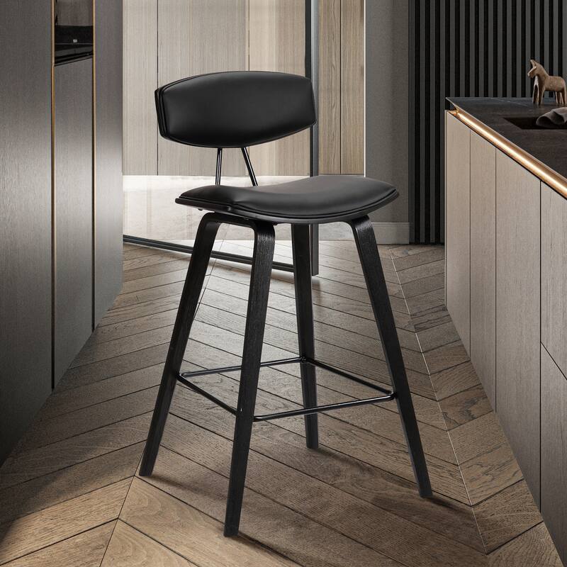 Fox 26" Counter Stool, Black Wood with Black Faux Leather