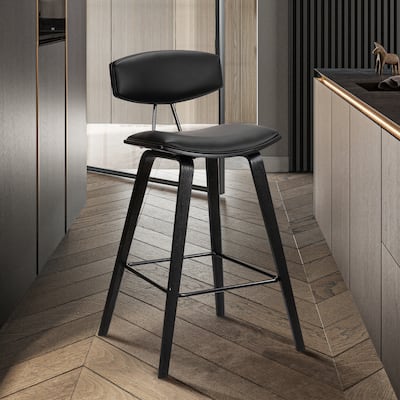 Fox 26" Counter Stool, Black Wood with Black Faux Leather