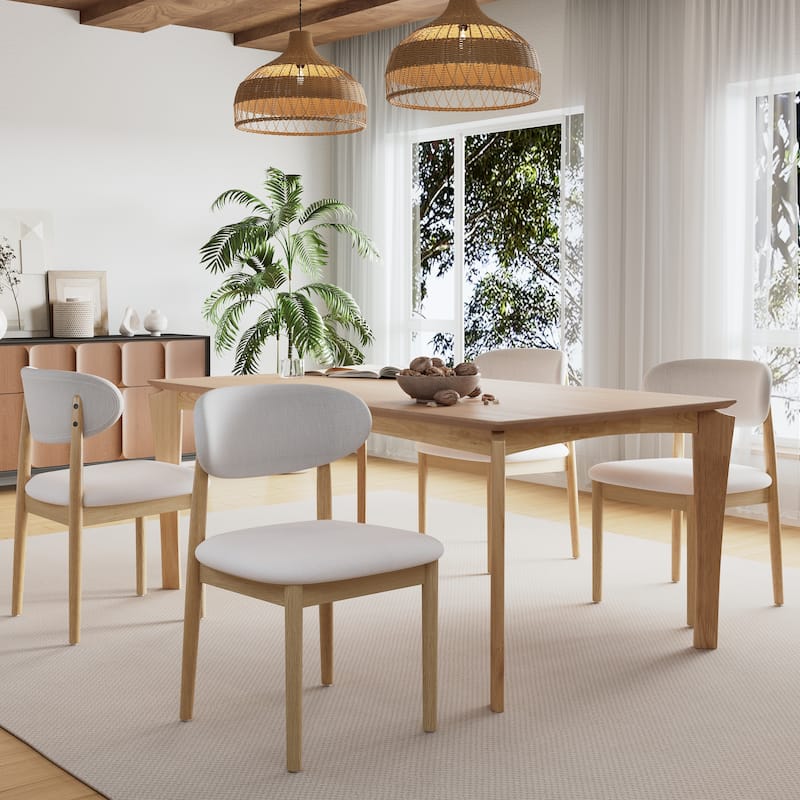 Christopher Knight Home - Caelum Upholstered Rubberwood Dining Chair with Solid Wood Legs - Set of 4 - Beige+Natural