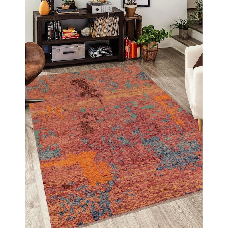 Shabby Chic Balochi Beck Purple/Blue Hand Knotted Wool Rug - 4'11'' x 8'1''