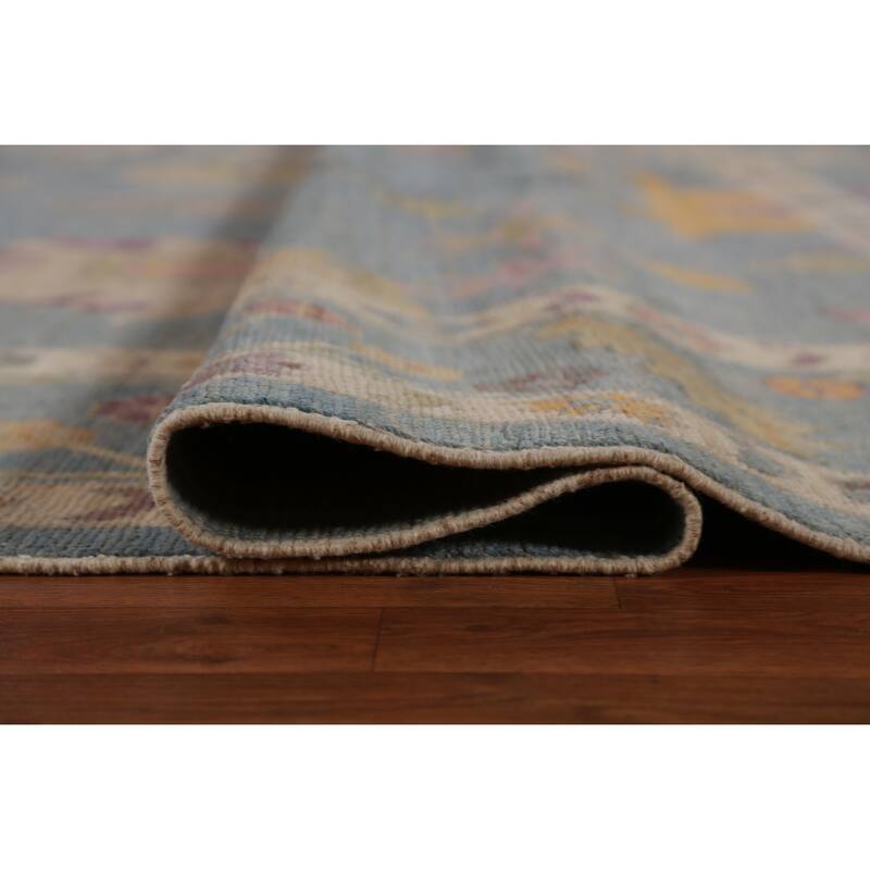 Hand Knotted Oriental 100% Wool Carpet Transitional All-Over Navy Blue & Blues Oushak Area Rug - 12' 9'' X 9' 1''