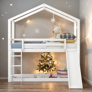 Twin Over Twin Bunk Bed with Roof, Slide and Ladder - Bed Bath & Beyond ...