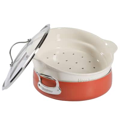 Bloomhouse 6-QT Aluminum Enamel Everyday Pan w/Non-Stick Non-Toxic Ceramic Interior and Ceramic Steamer Insert