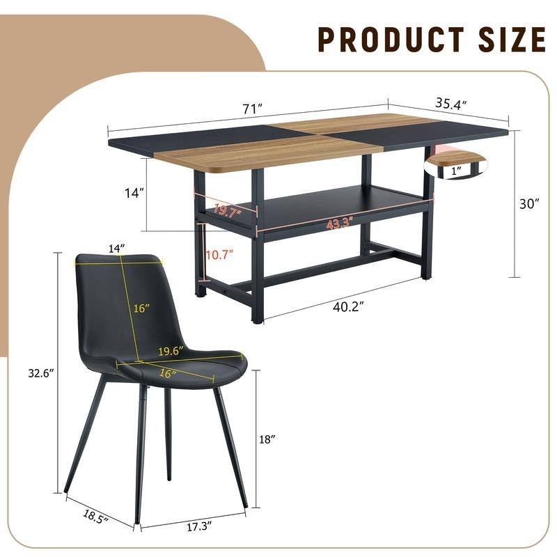 Modern 9-Piece Wood & Black Dining Table Set with Storage and 8 PU Leather Chairs