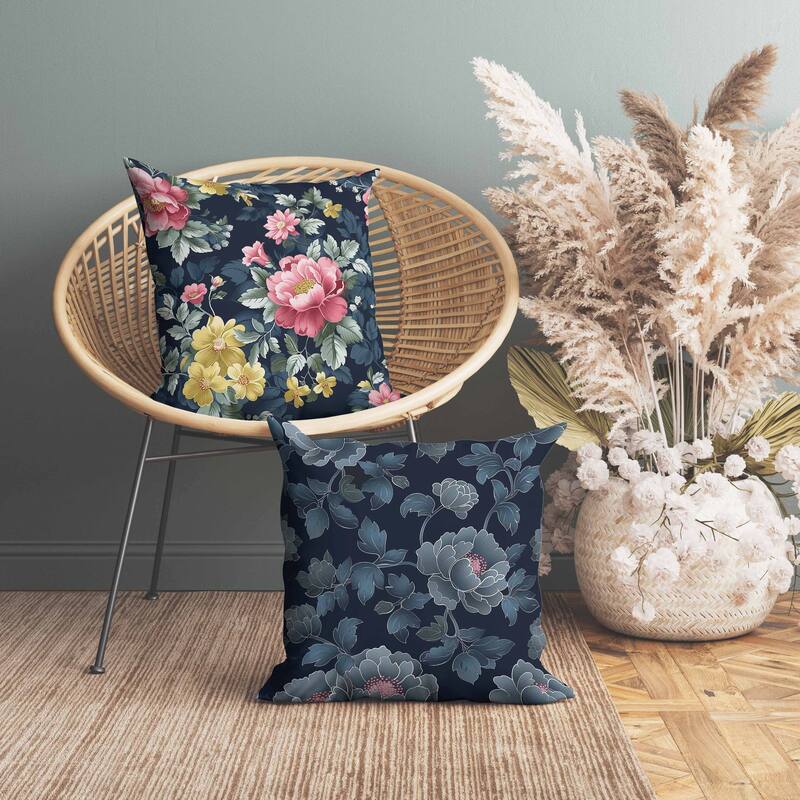 English Twilight Faux Suede Reversible Throw Pillow Blue and Pink