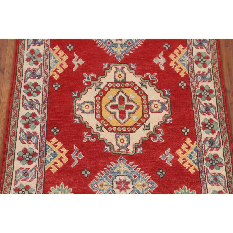 Geometric Kazak Foyer Rug Hand-Knotted Traditional Wool Carpet - 2'8" x 3'11"