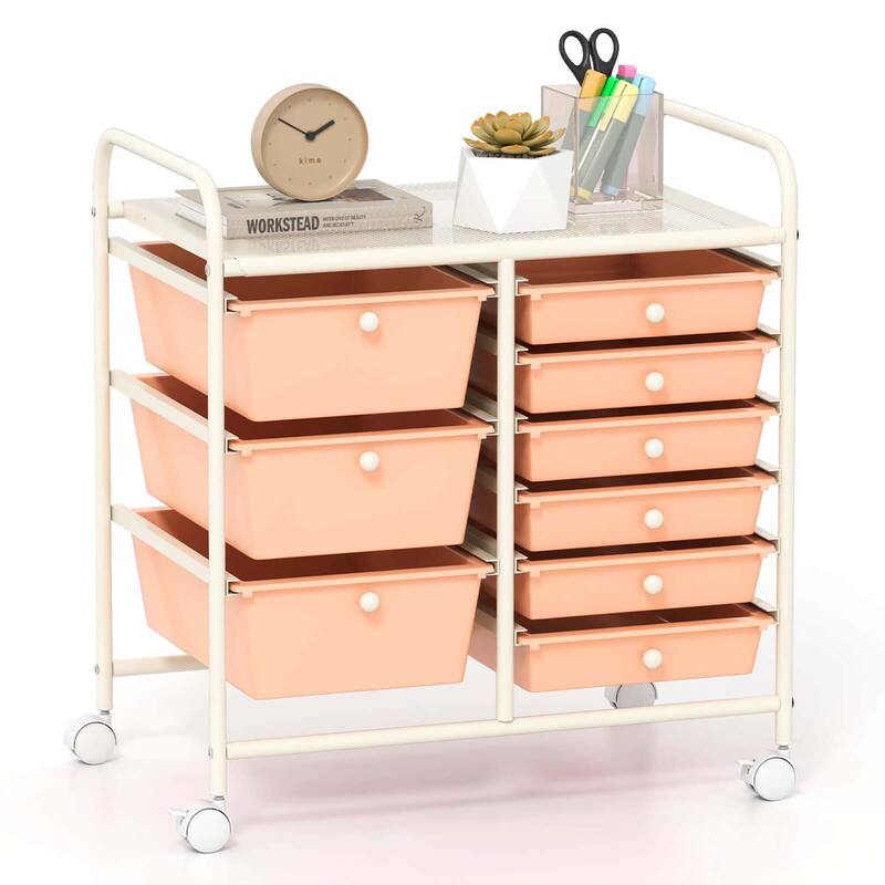 9 Drawer Rolling Storage Cart Mobile Drawer Carts Utility Cart - Light Pink