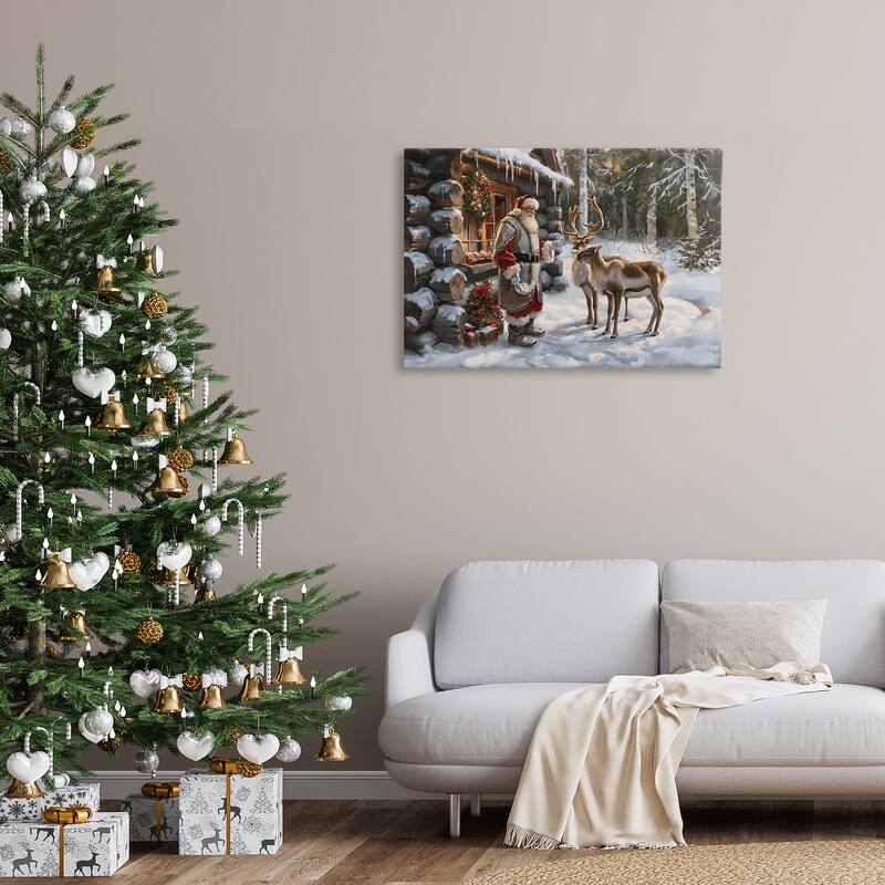 Stupell Santa's Cabin with Reindeer Canvas Wall Art Design By Imagine It Images