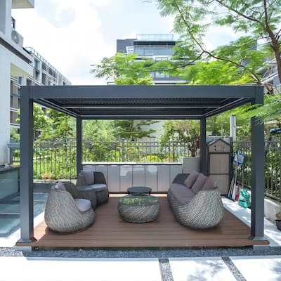 PURPLE LEAF Outdoor Louvered Pergola with Adjustable Metal Roof for Patio Pergola