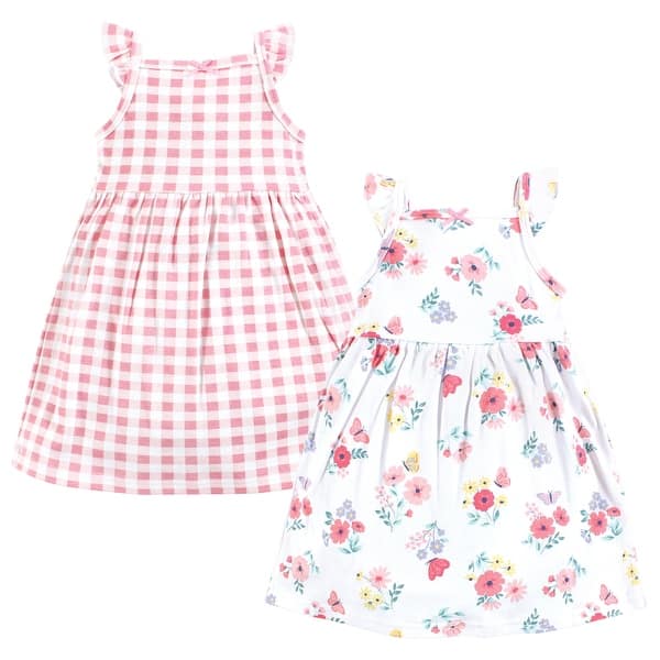 slide 1 of 1, Hudson Baby Girls Cotton Dresses, Butterfly Floral 0-3 Months - Butterfly Floral