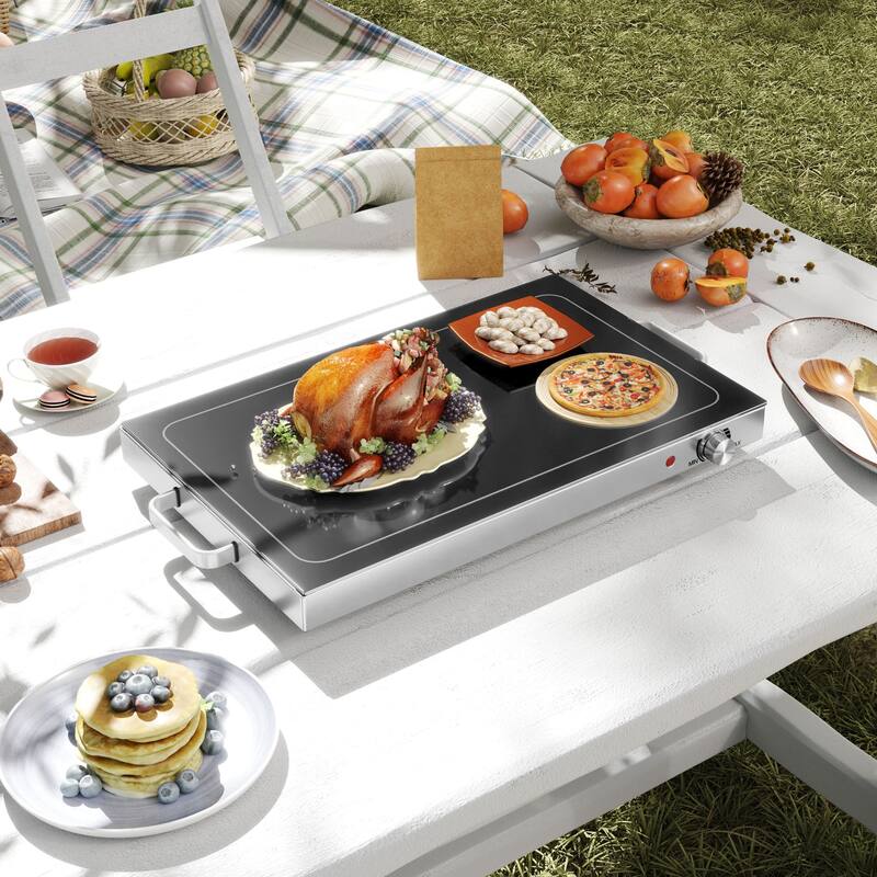 HOMCOM Electric Warming Tray with Adjustable Temperature, Food Warmer, Buffets,Black - Black