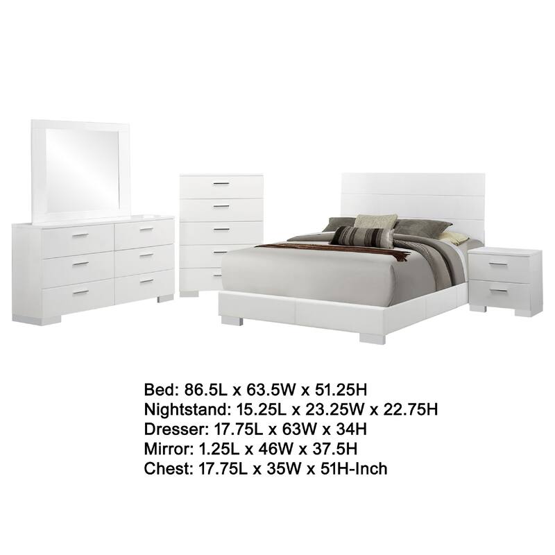 Sok 5pc Queen Bedroom Set with Dresser Mirror, White High Gloss Wood
