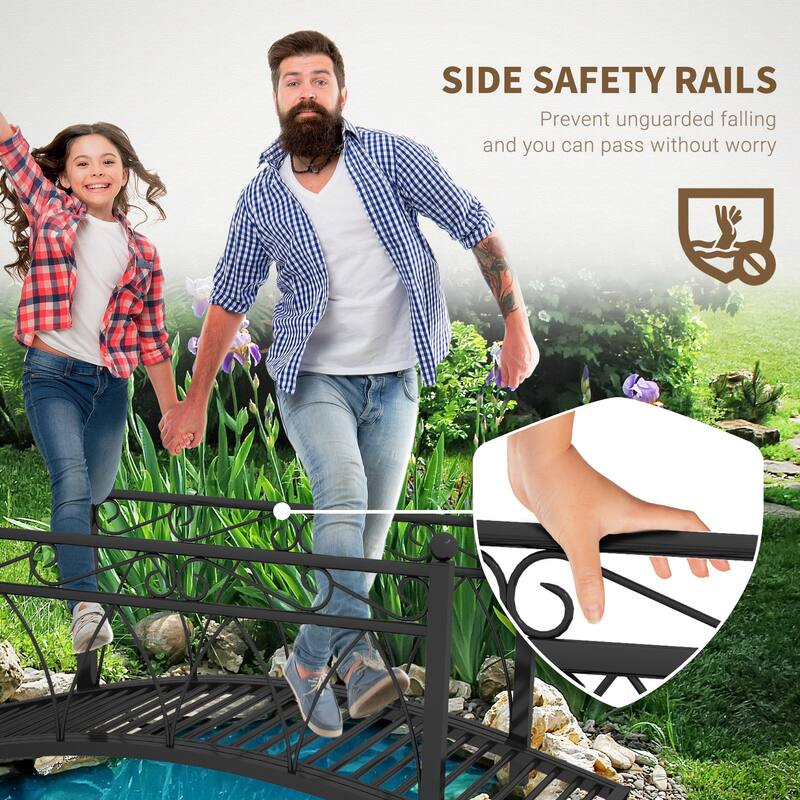 Outsunny 3.3' Metal Arch Zen Garden Bridge with Safety Siderails, Decorative Footbridge