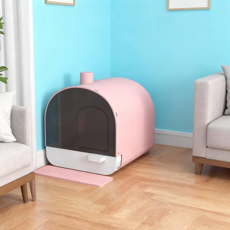 Pink Cat Litter Box with Lid with Scoop and Filter