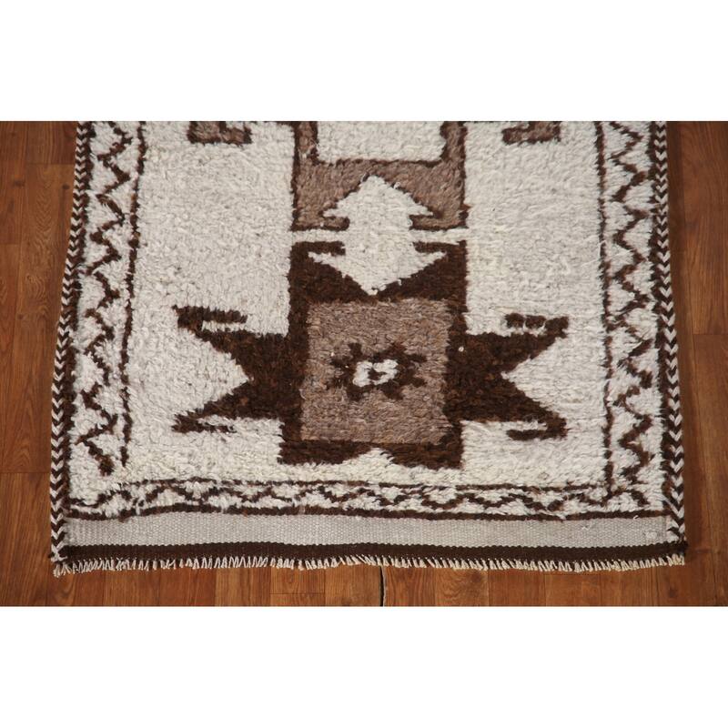 Natural Dye Beige Tribal Anatolian Runner Rug Hand-knotted Wool Carpet - 3'2"x 10'9"