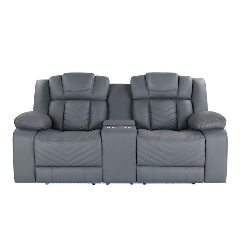 75" Light Gray Faux Leather Power Reclining Loveseat With Storage