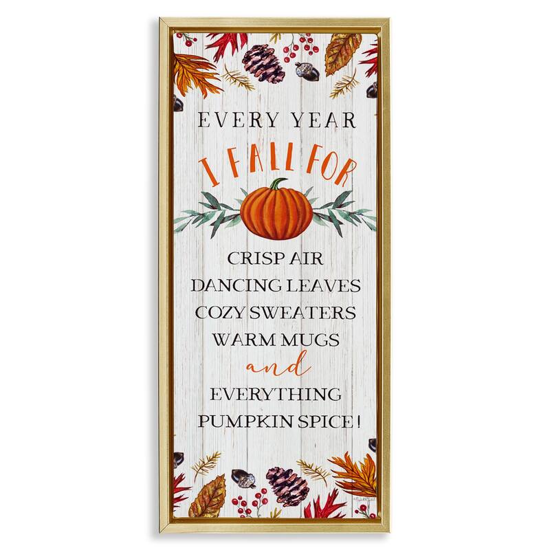 Stupell Every Year Favorite Fall Things Framed Floater Canvas Wall Art Design By Elizabeth Tyndall - 15 x 31 - Gold