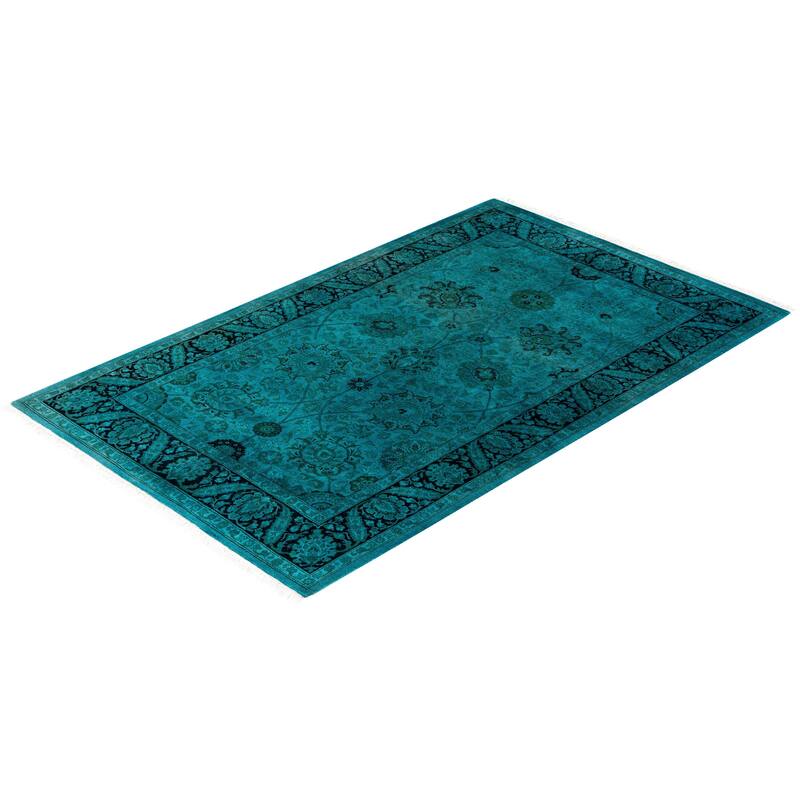 Overton Hand Knotted Wool Vintage Inspired Modern Contemporary Overdyed Blue Area Rug - 3' 2" x 5' 0"