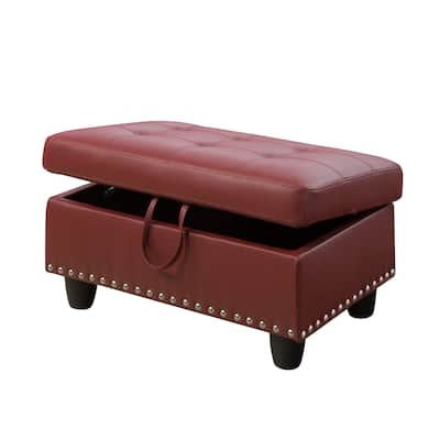 Red Faux Leather Storage Ottoman for Living Room