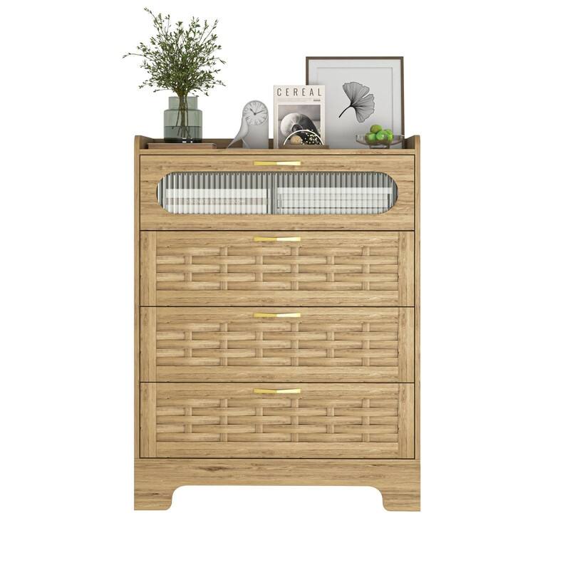 Mieres Dresser for Bedroom, 41.3" Tall Dresser Chest of Drawers, 4-Drawer Chest with Wooden Base and Metal Drawer Handle Design