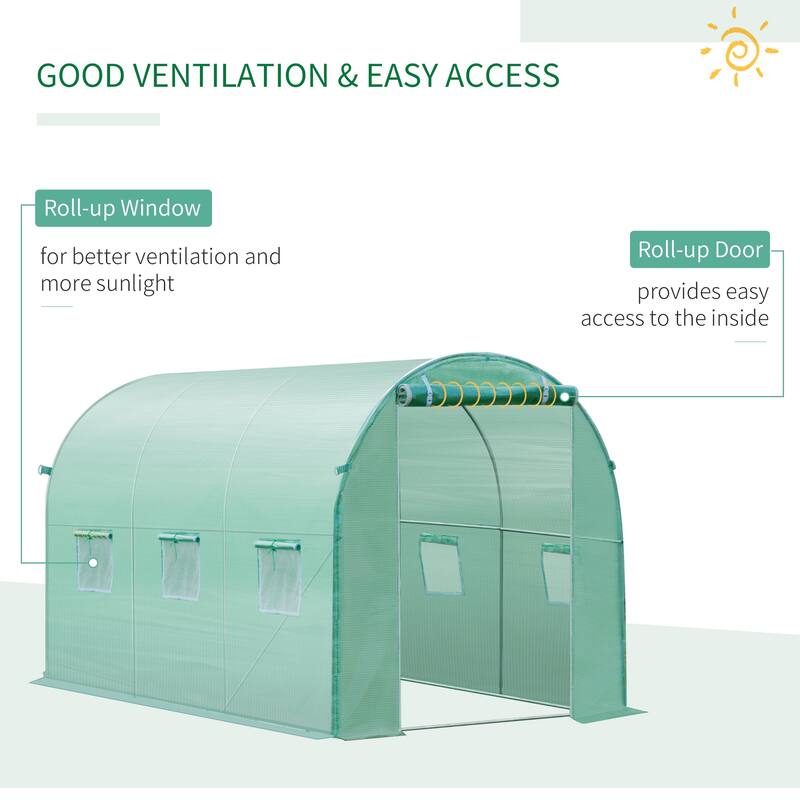 Outsunny Replacement Greenhouse Cover Tarp with 12 Windows for Ventilation & Zipper Door, Green