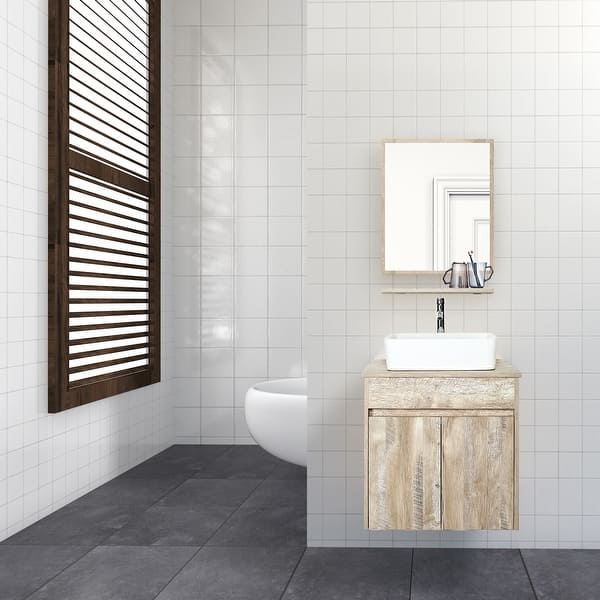 slide 2 of 41, 24" Bathroom Vanity Set Tempered Glass/ Ceramics Sink Combo Wall Mounted Natural Cabinet Faucet Drain Mirror white ceramic rectangular sink