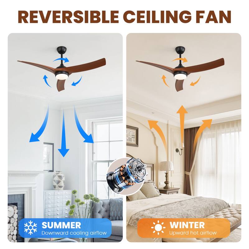 52 Inch Black Ceiling Fan with Light