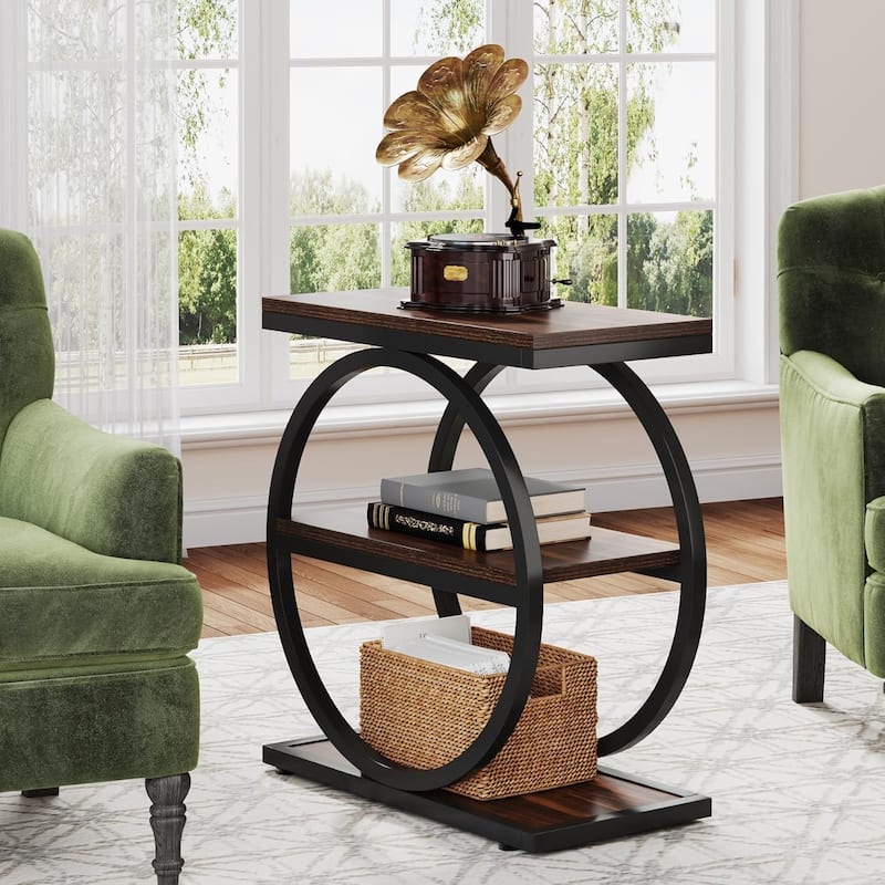 3 Tiers End Table, Wood Side Table for Living Room, Slim Nightstand - 10Pcs - Brown
