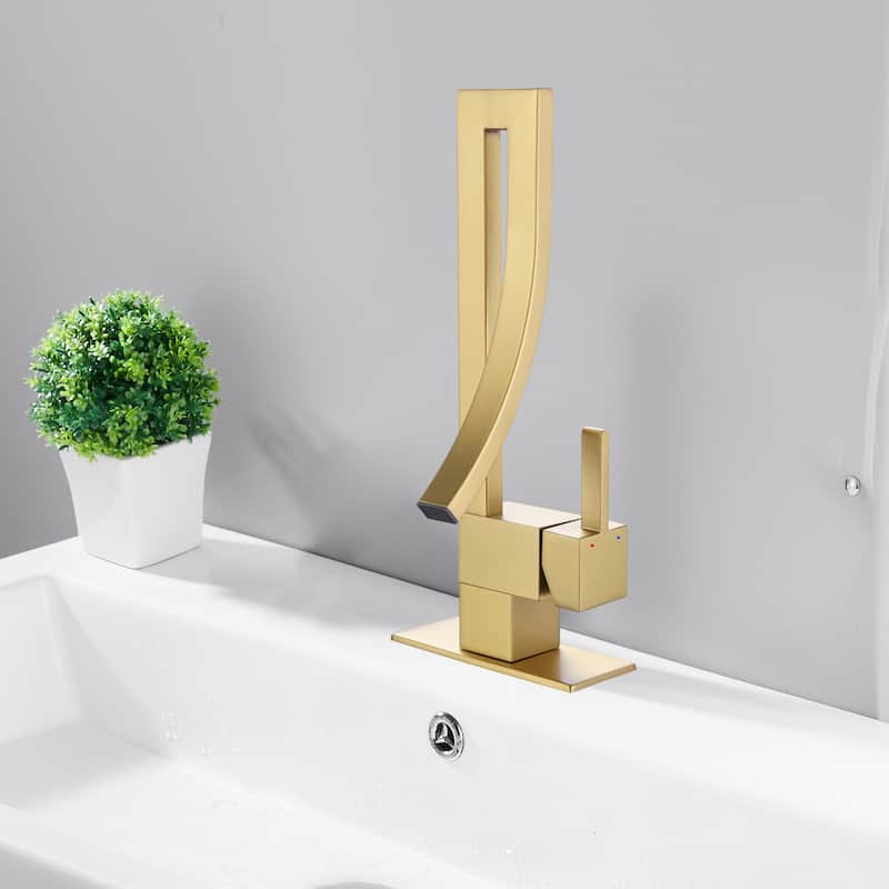 13.58"H Solid Brass Creative Design Bathroom Vessel Sink Faucet with Waterfall Spout