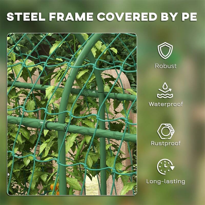 Green Steel Arch Trellis for Climbing Plants with Adjustable Design - 17" W x 71.75" D x 72" H