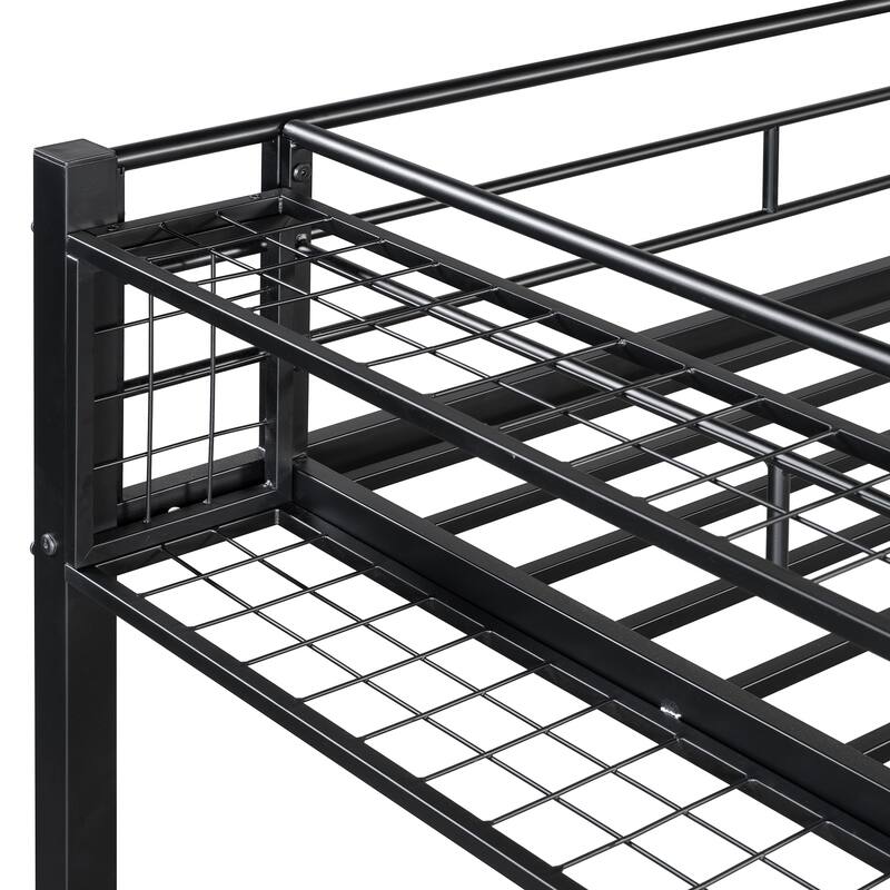 Twin Size Metal Loft Bed with Storage Shelf and Ladder, Black
