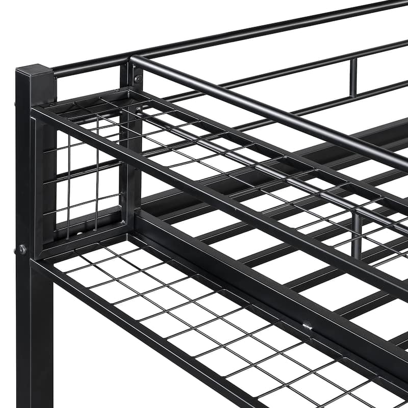 Twin Size Metal Loft Bed with Upper Grid Storage Shelf and Lateral Storage Ladder