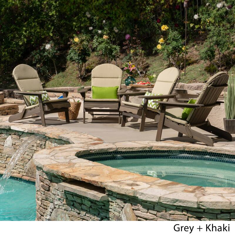 Malibu Outdoor Wood Folding Adirondack Chairs (Set of 4) by Christopher Knight Home - Gray+Khaki Cushion